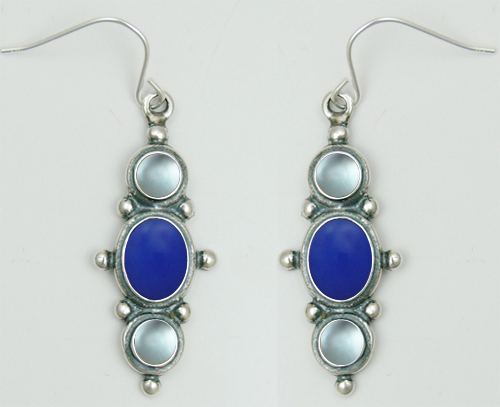 Sterling Silver Drop Dangle Earrings With Blue Onyx And Blue Topaz